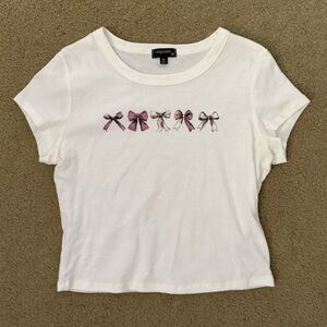 White Tee with Pink Bow Design